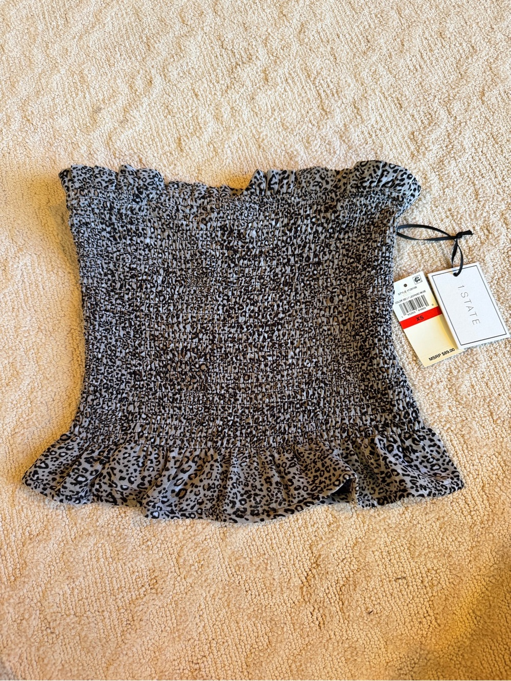 1.STATE Black and Gray Leopard Smocked Tube Top